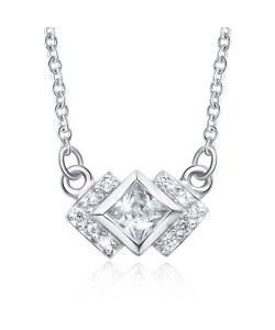 Tripple Square CZ Silver Necklace SPE-3533